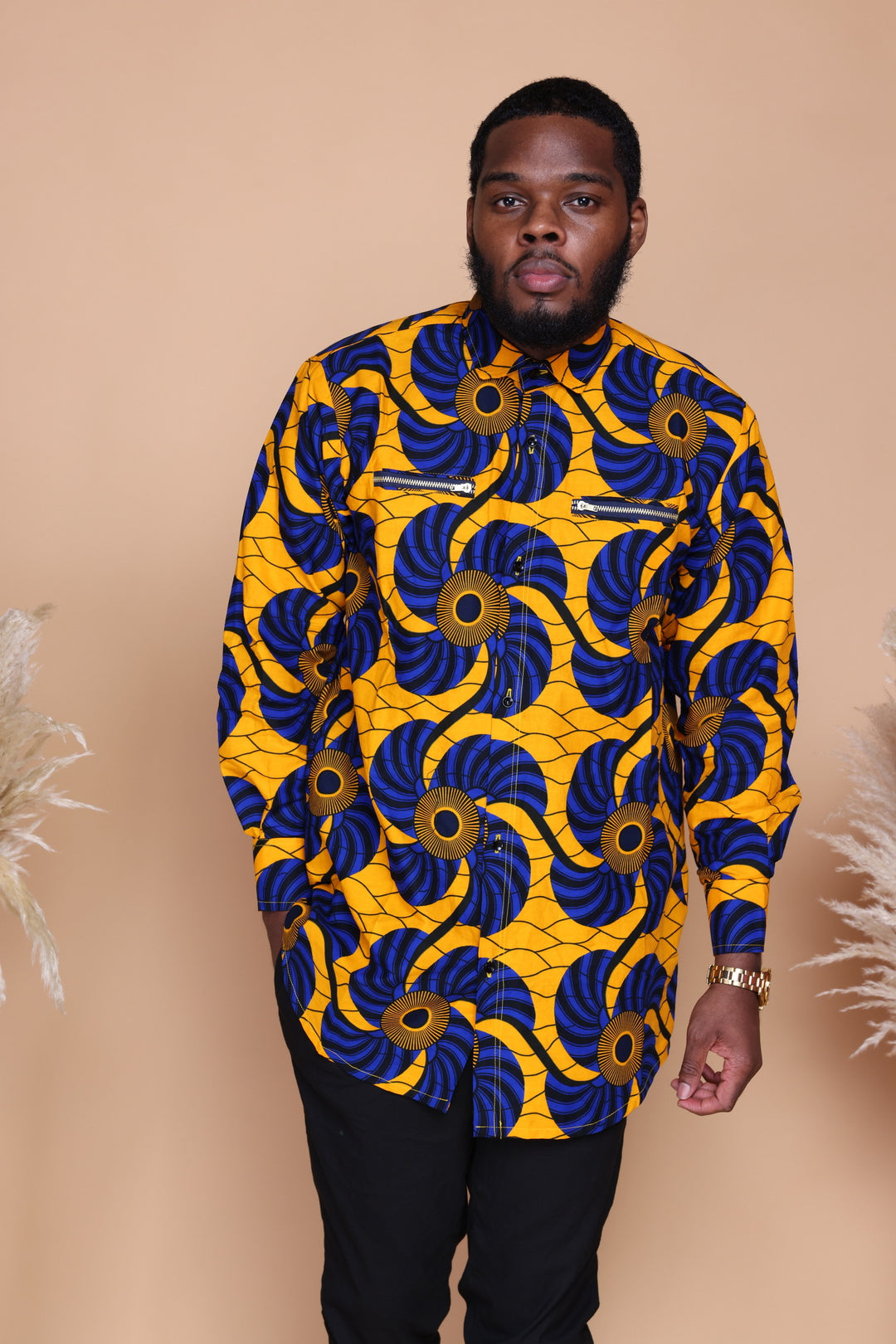 African print long sleeves men shirt.