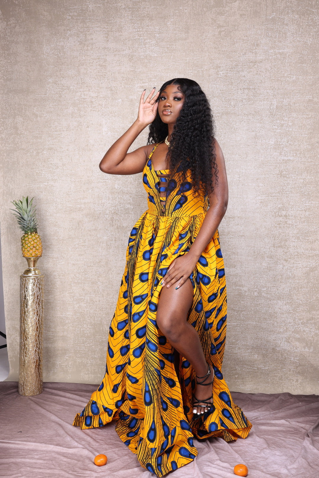 African print long maxi dress with corset back.