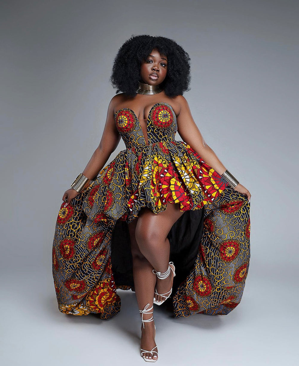African print high low ball gown, African print gown.