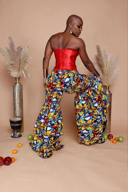 African print stretchy high waist bell bottom pants.