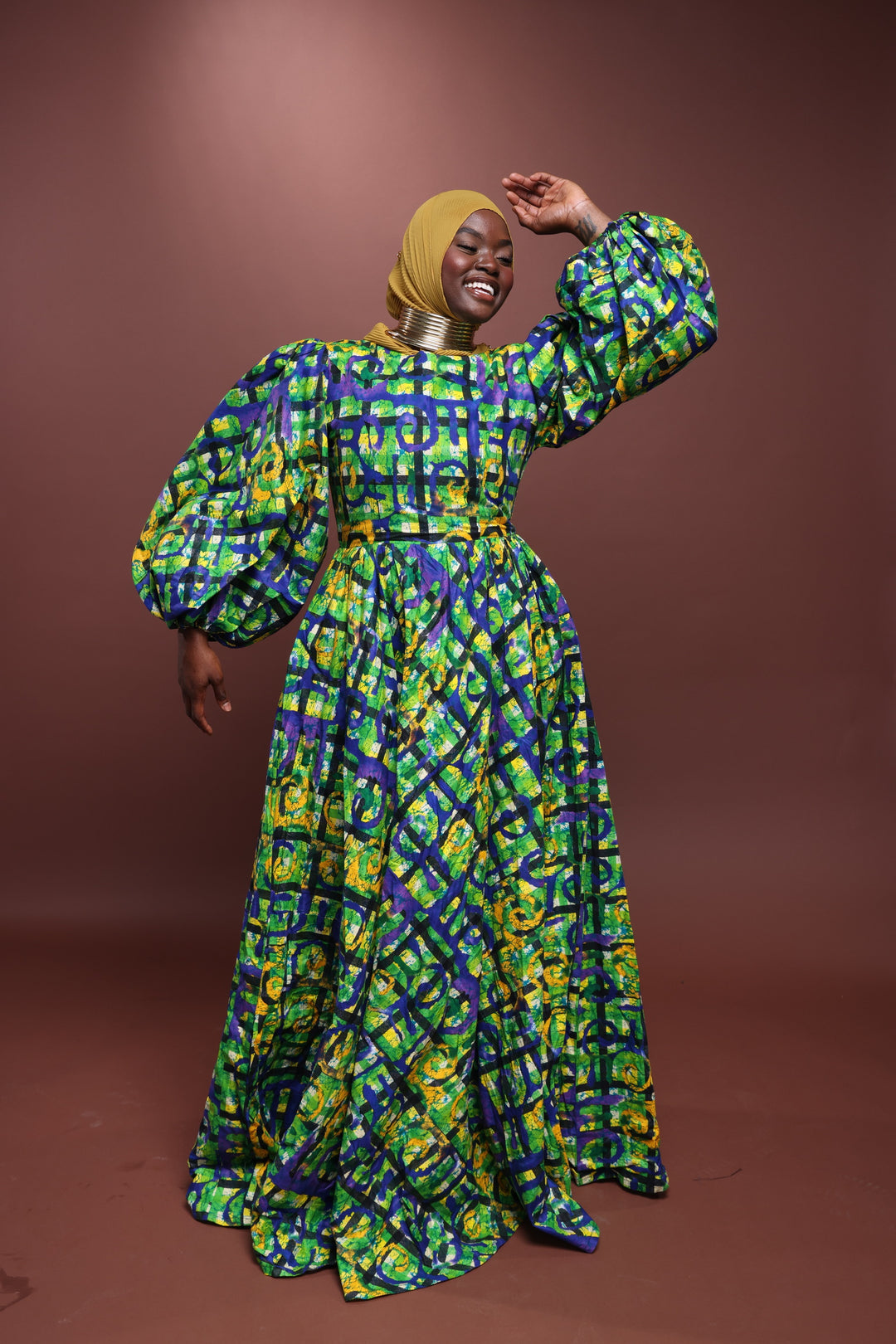 African print long maxi dress with puffy sleeves, African print long dress.