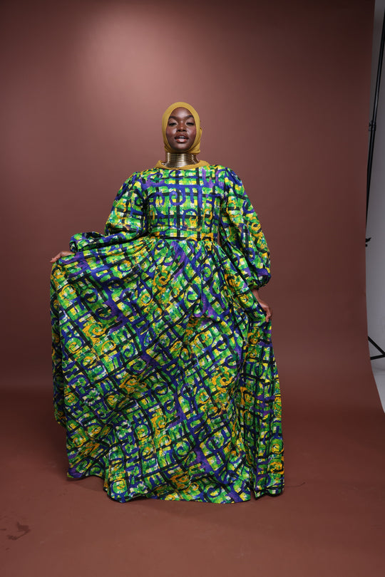 African print long maxi dress with puffy sleeves, African print long dress.
