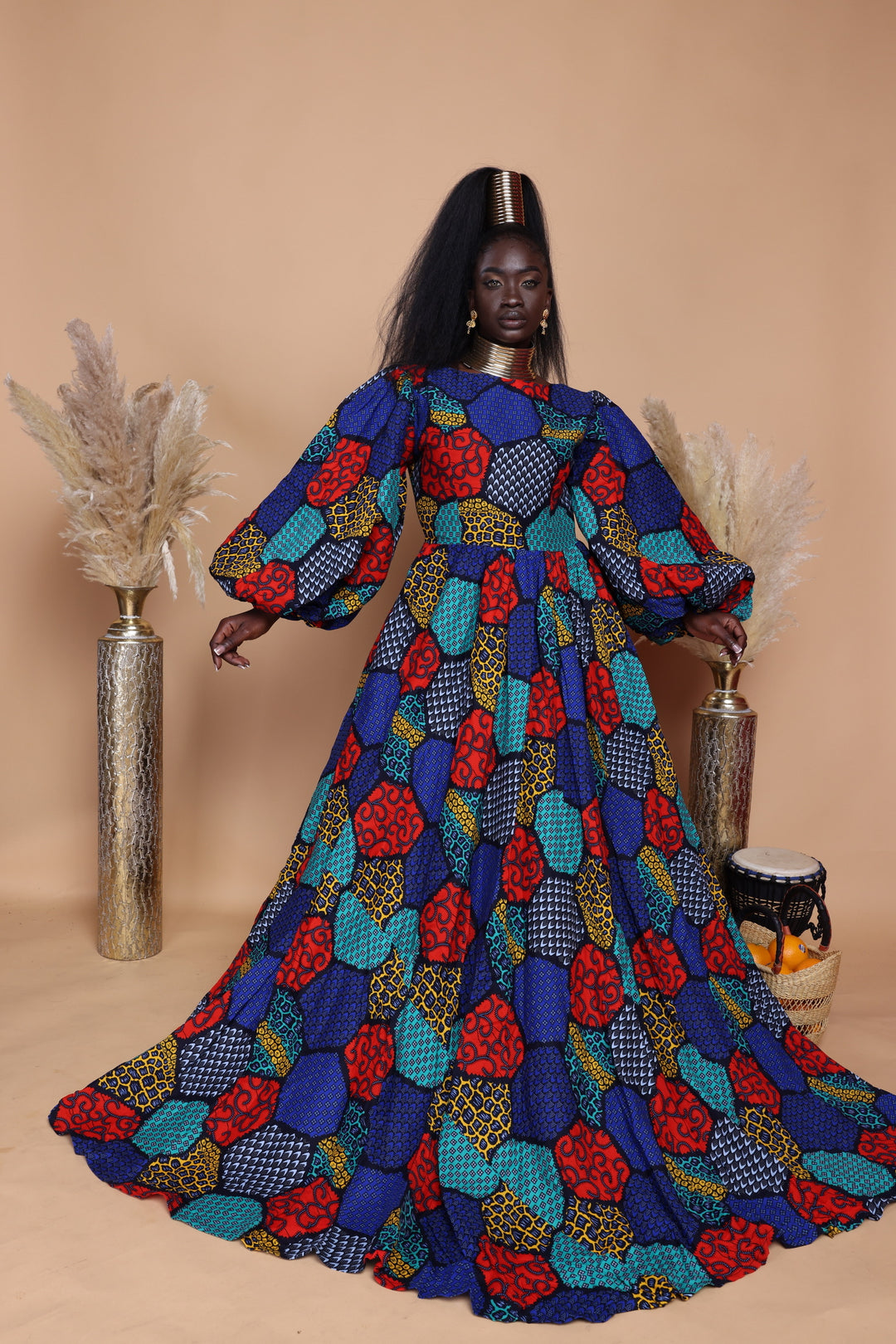 African print long ball gown, African print maxi dress.