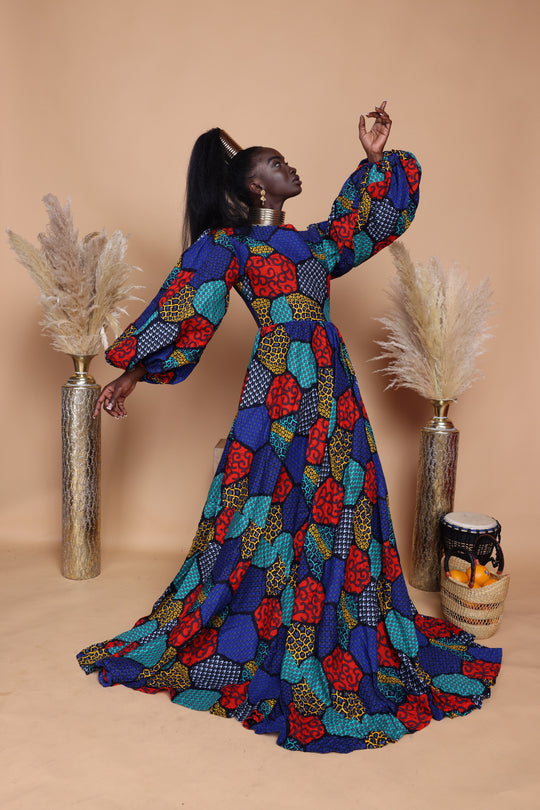 African print long ball gown, African print maxi dress.