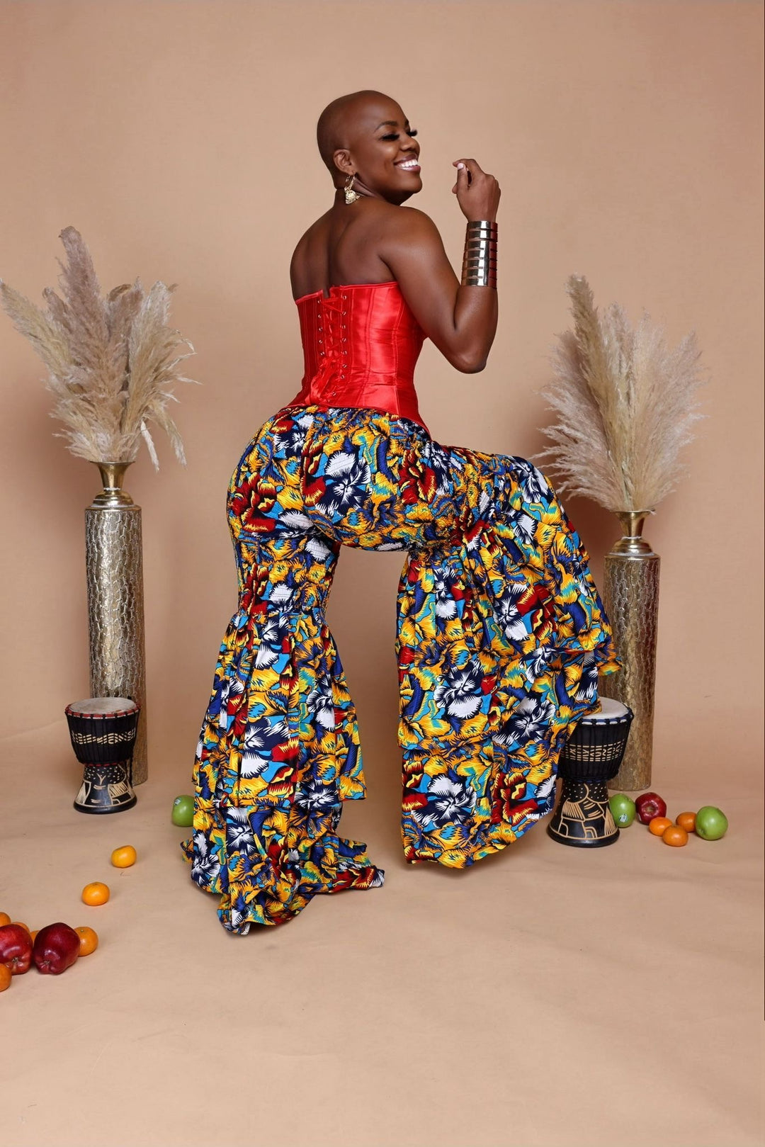 African print stretchy high waist bell bottom pants.