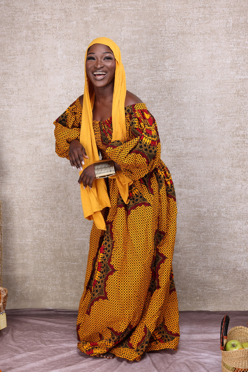 African print stretchy puffy sleeves long maxi dress.