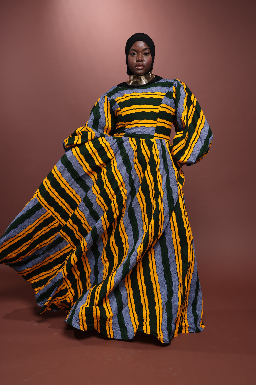 African print long maxi dress with puffy sleeves, Long African print dress.