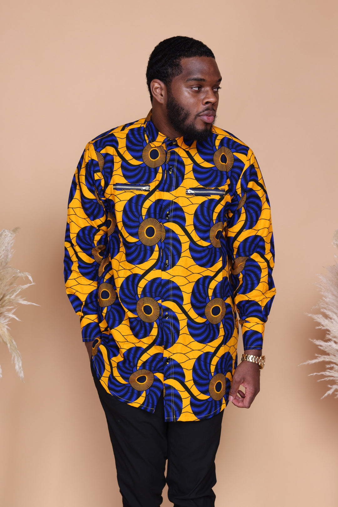 African print long sleeves men shirt.