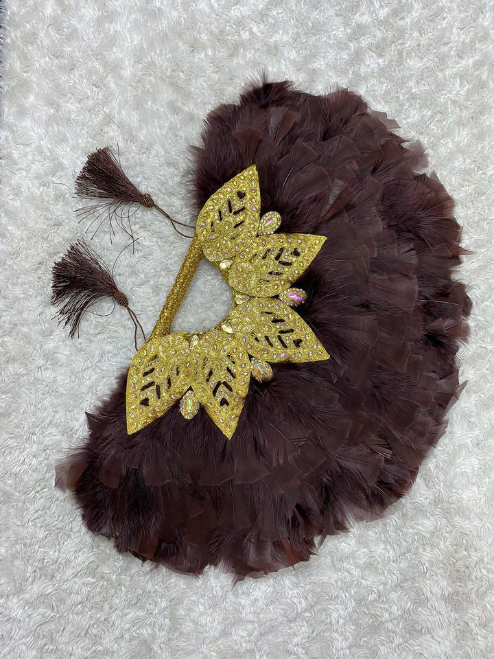 African Traditional Weddings Bridal Feather Hand Fan. Classic Traditional Engagement Feather Hand Fans.