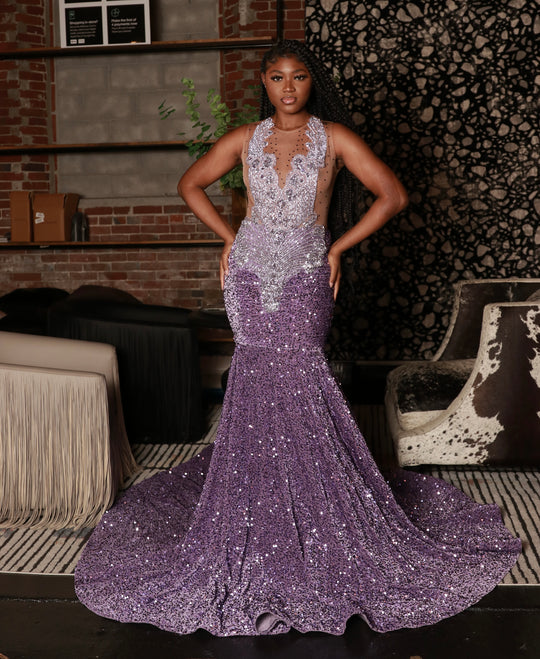 Lavender sequins velvet prom dress.💜
