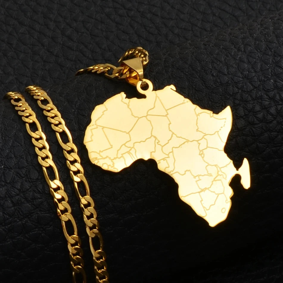 Africa map pendant necklace gold.