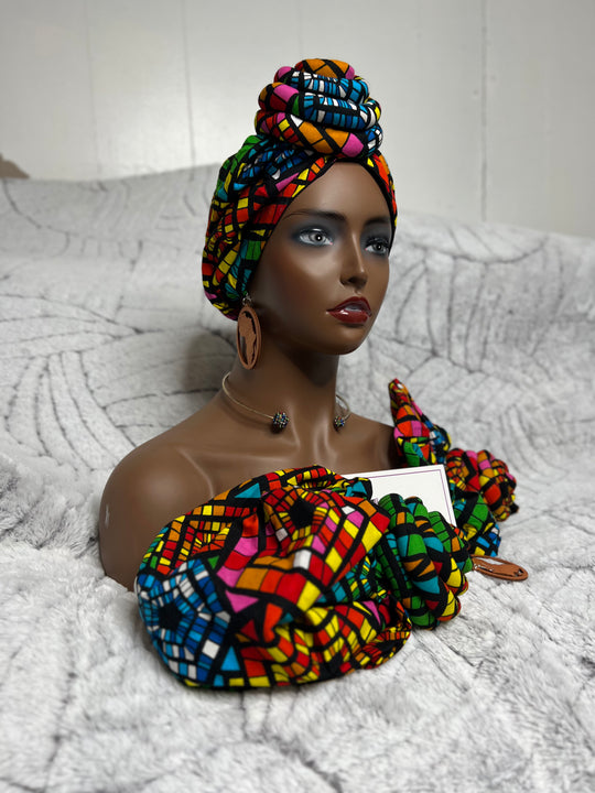 African Print Pre Tied Turban/Headwrap.