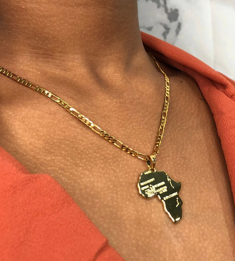 Unisex Africa map Gold Necklace