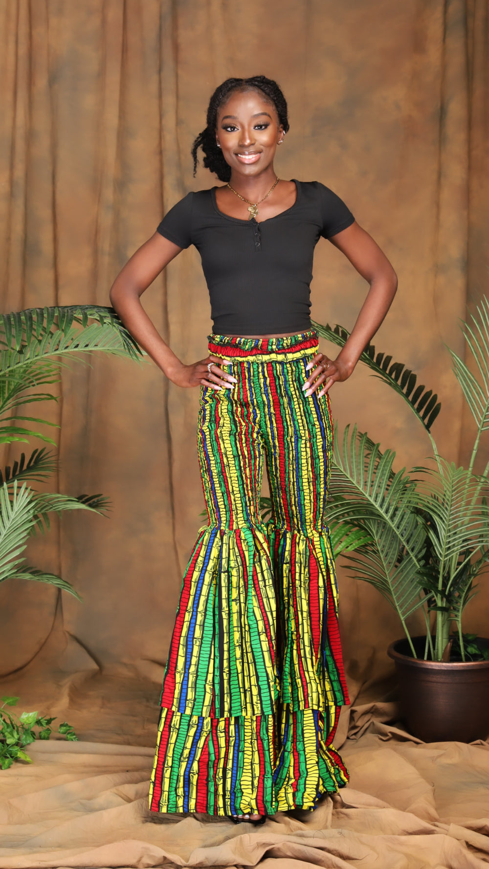 African print two layers bell bottom pants.