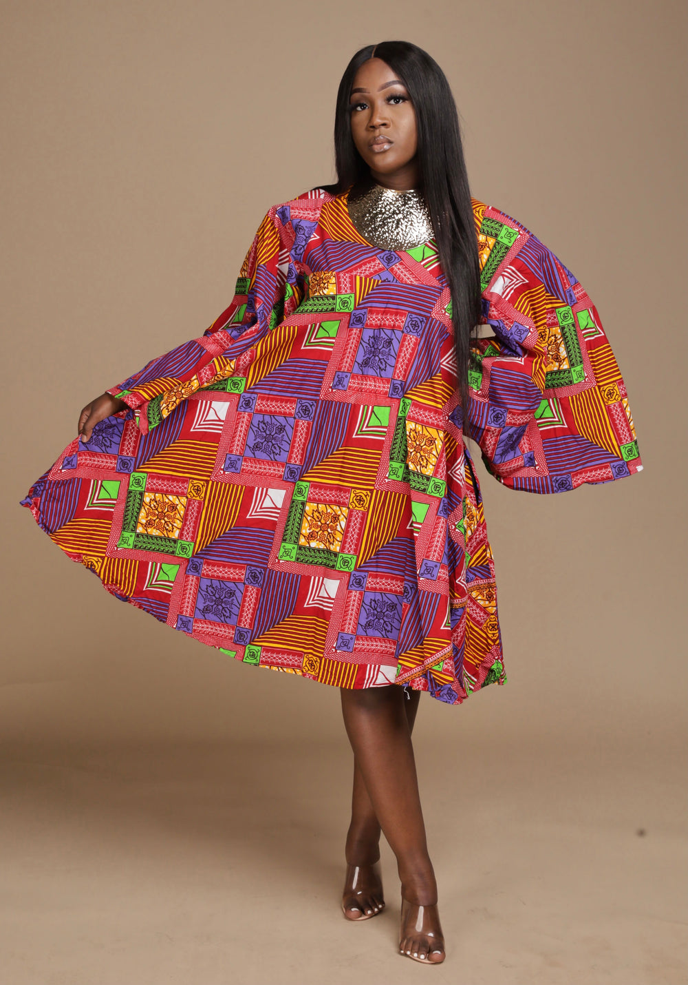 African print short dress