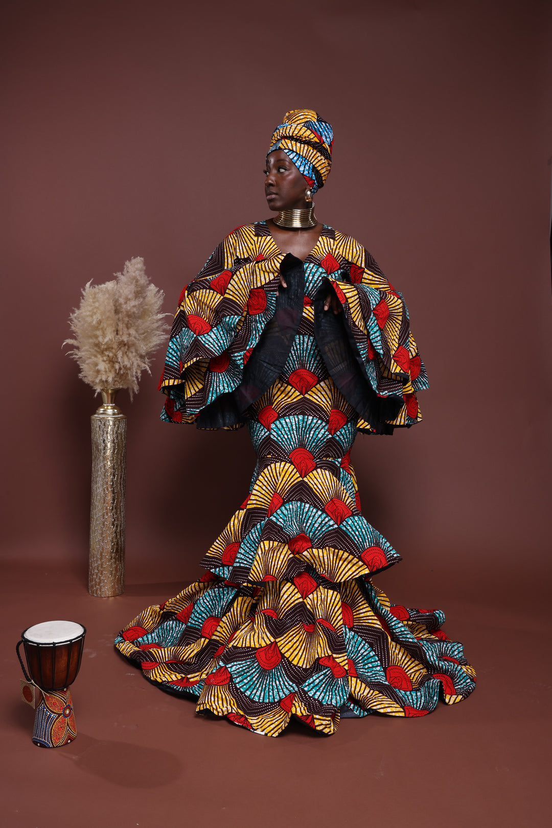 African print long mermaid dress, African print long dress.