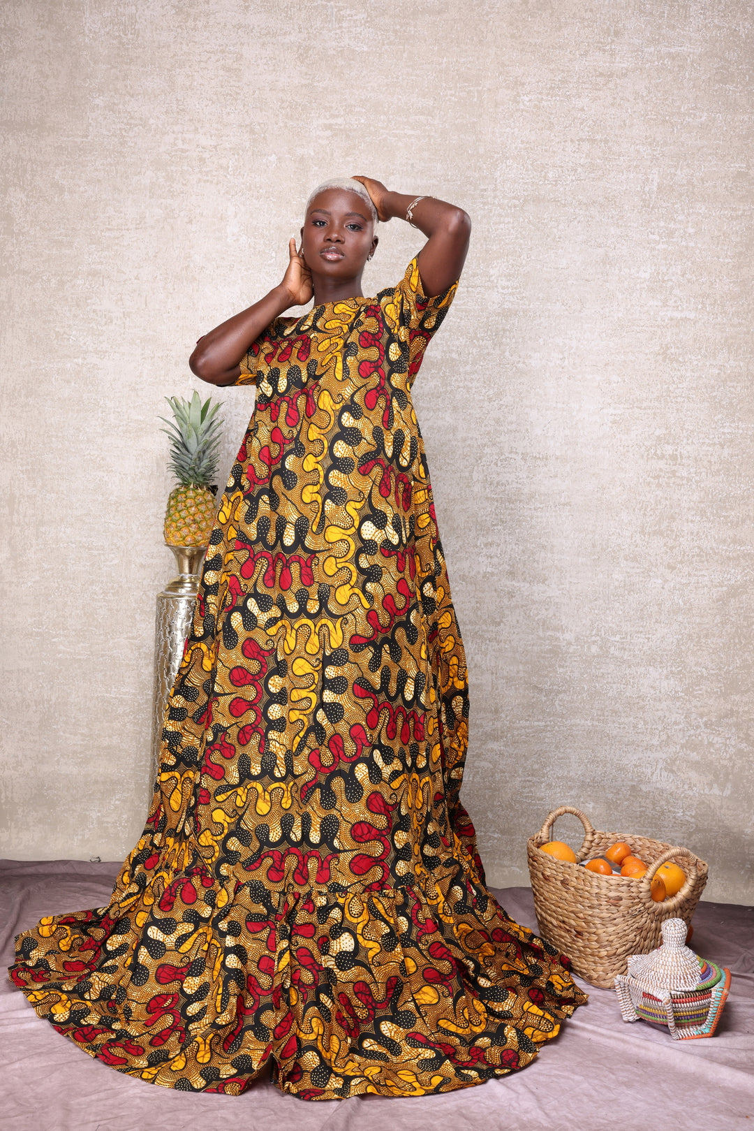 Beautiful African Print Dress, Long African Print A-line Dress