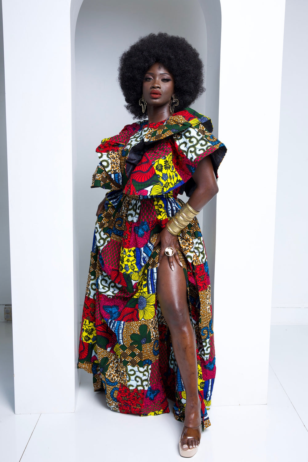 African print long maxi dress with split.