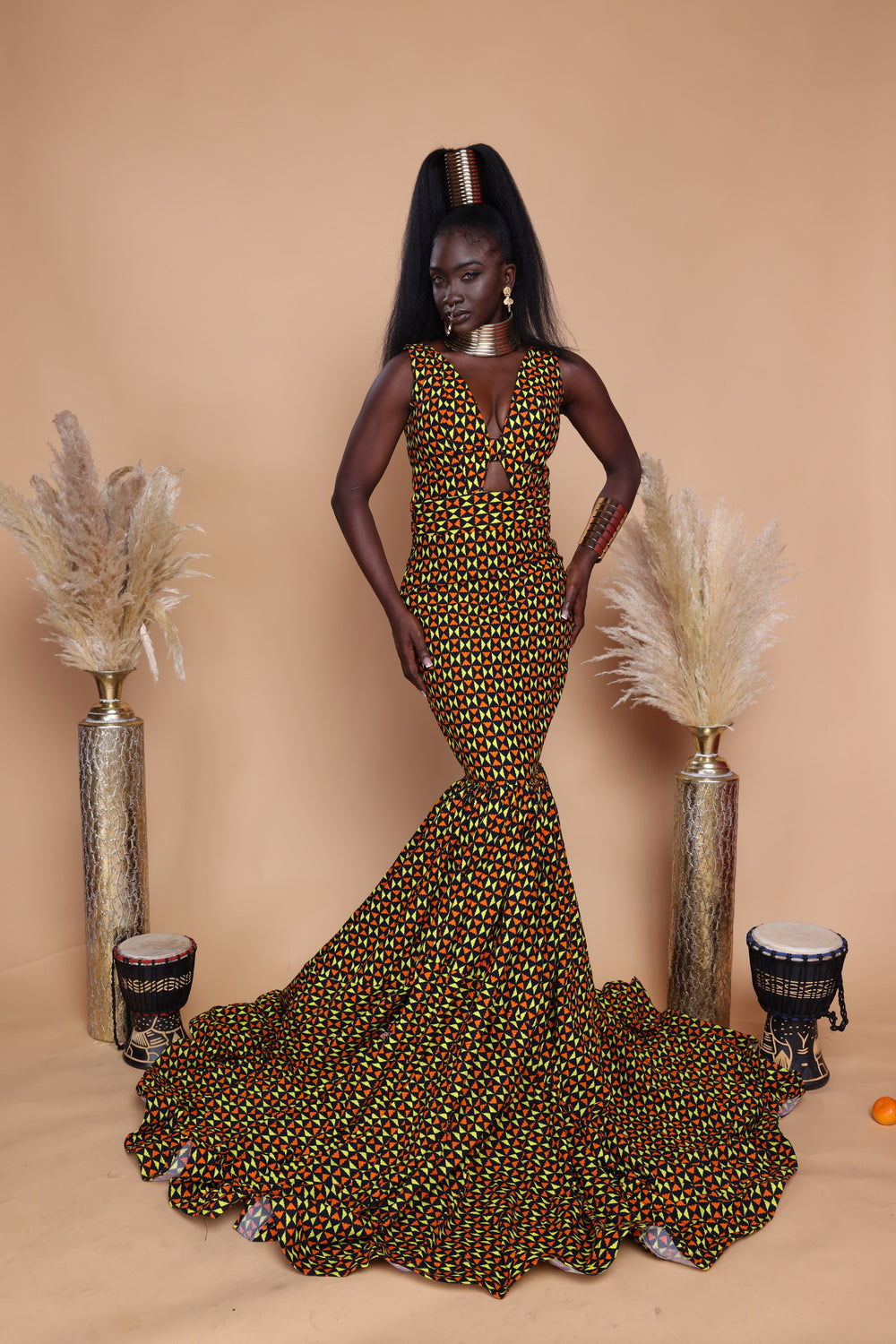 African print long wedding dress, African print long mermaid dress.