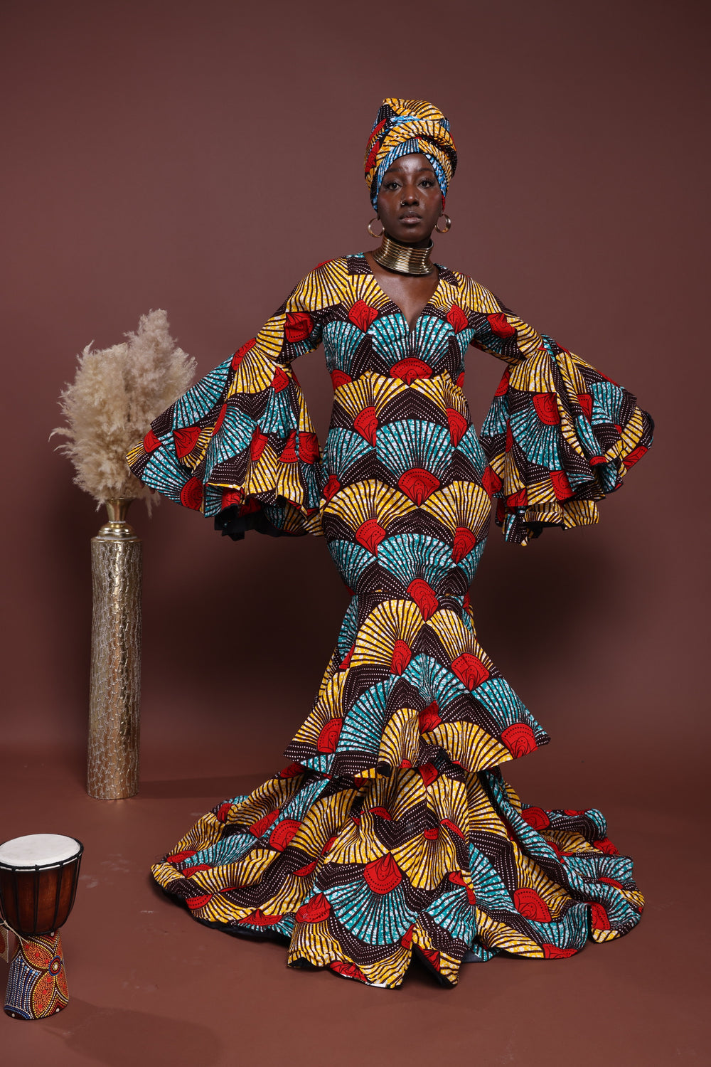 African print long mermaid dress, African print long dress.