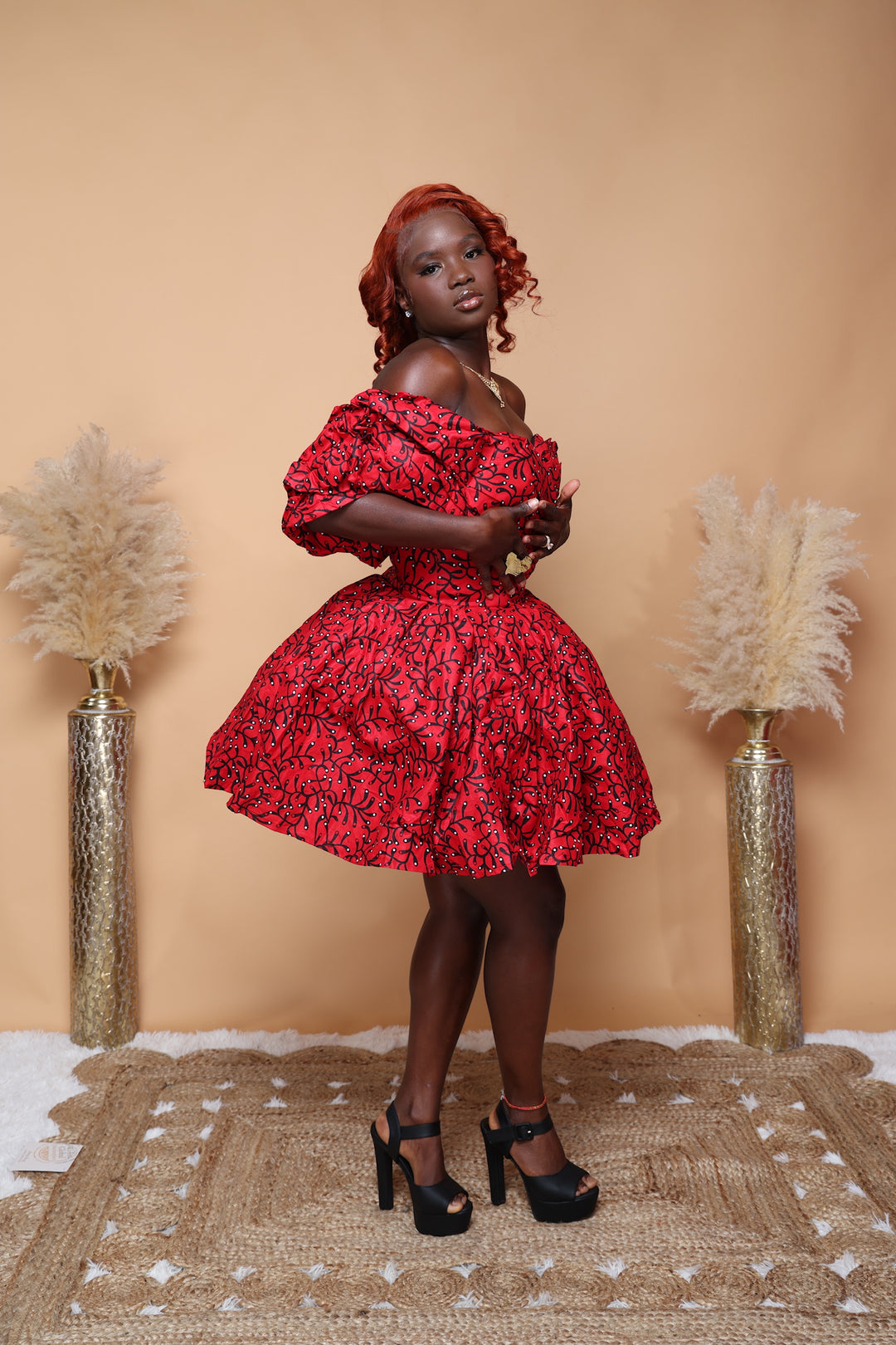 Ada Africa print off shoulder short corset gown.