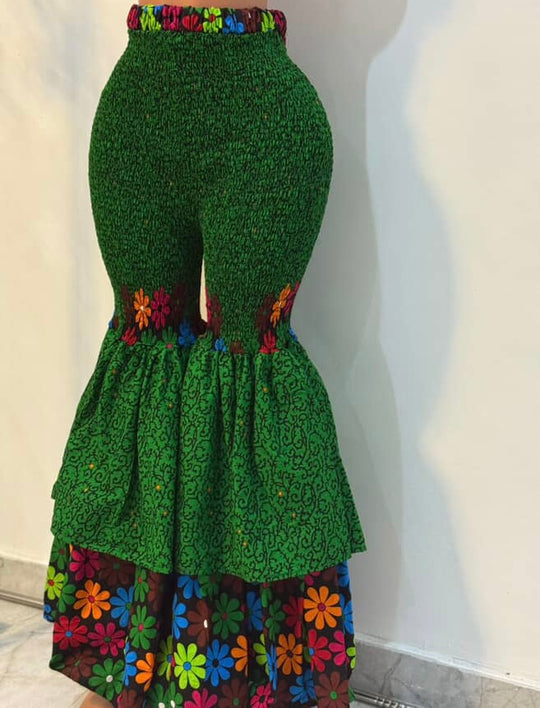 Africa print stretchy high-waist flare pants.