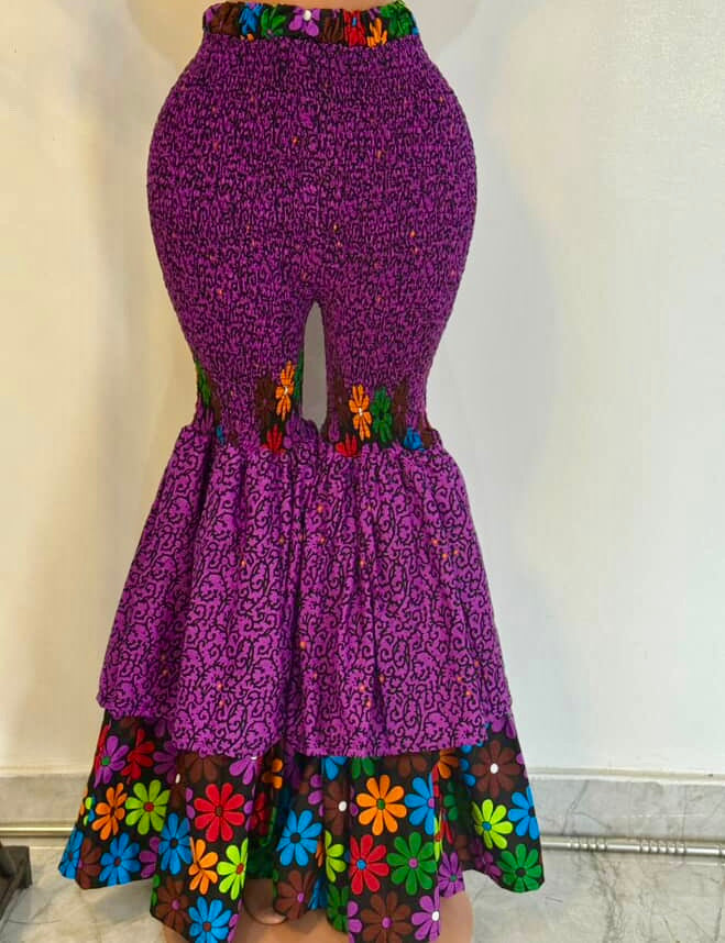 African print stretchy high-waist flare leg pants.