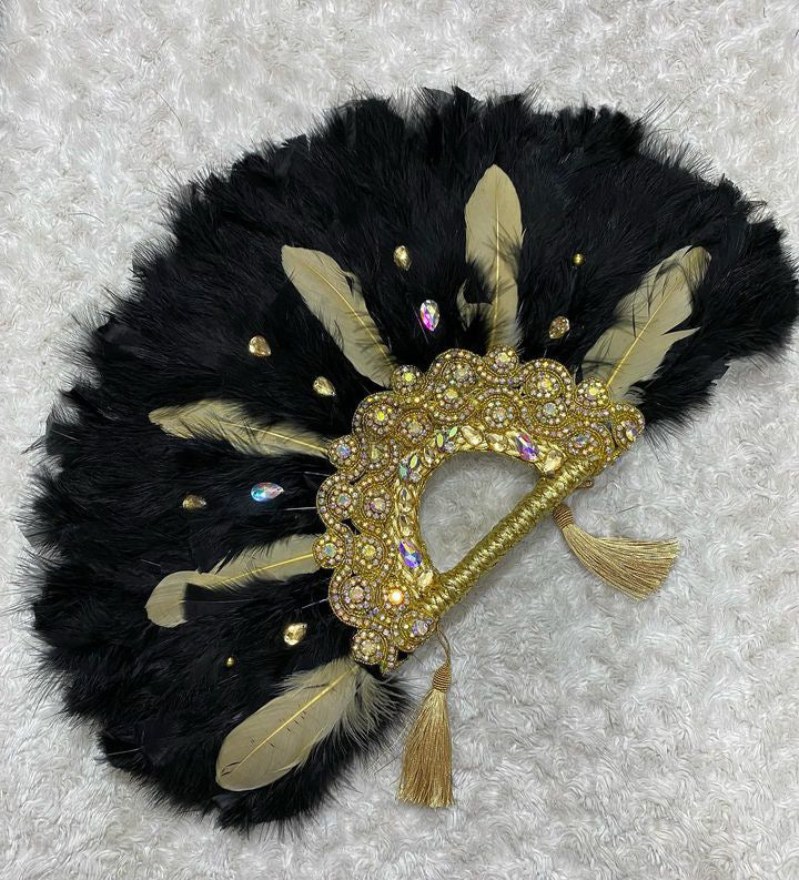 African Traditional Weddings Bridal Feather Hand Fan. Classic Traditional Engagement Feather Hand Fans.