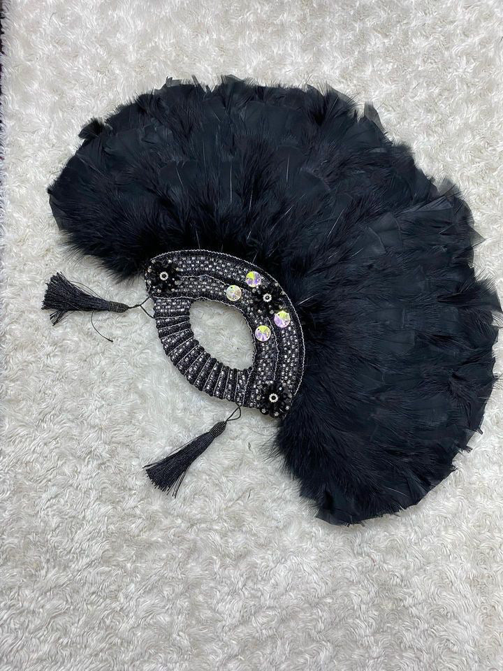 African Traditional Weddings Bridal Feather Hand Fan. Classic Traditional Engagement Feathers Hand Fan.