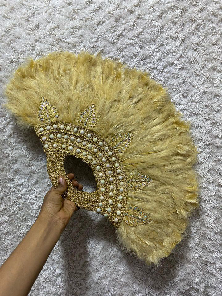African Traditional Weddings Bridal Feather Hand Fan. Classic Traditional Engagement Feather Hand Fan