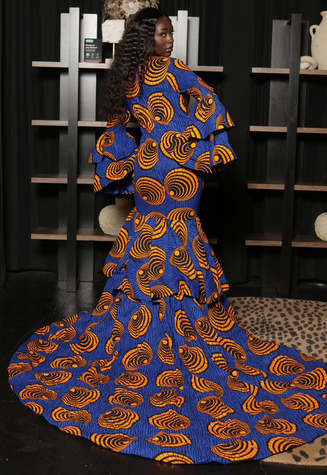 blue and orange african print dress Blue and Orange Ajere Peacock African Print Dress DP3816D9