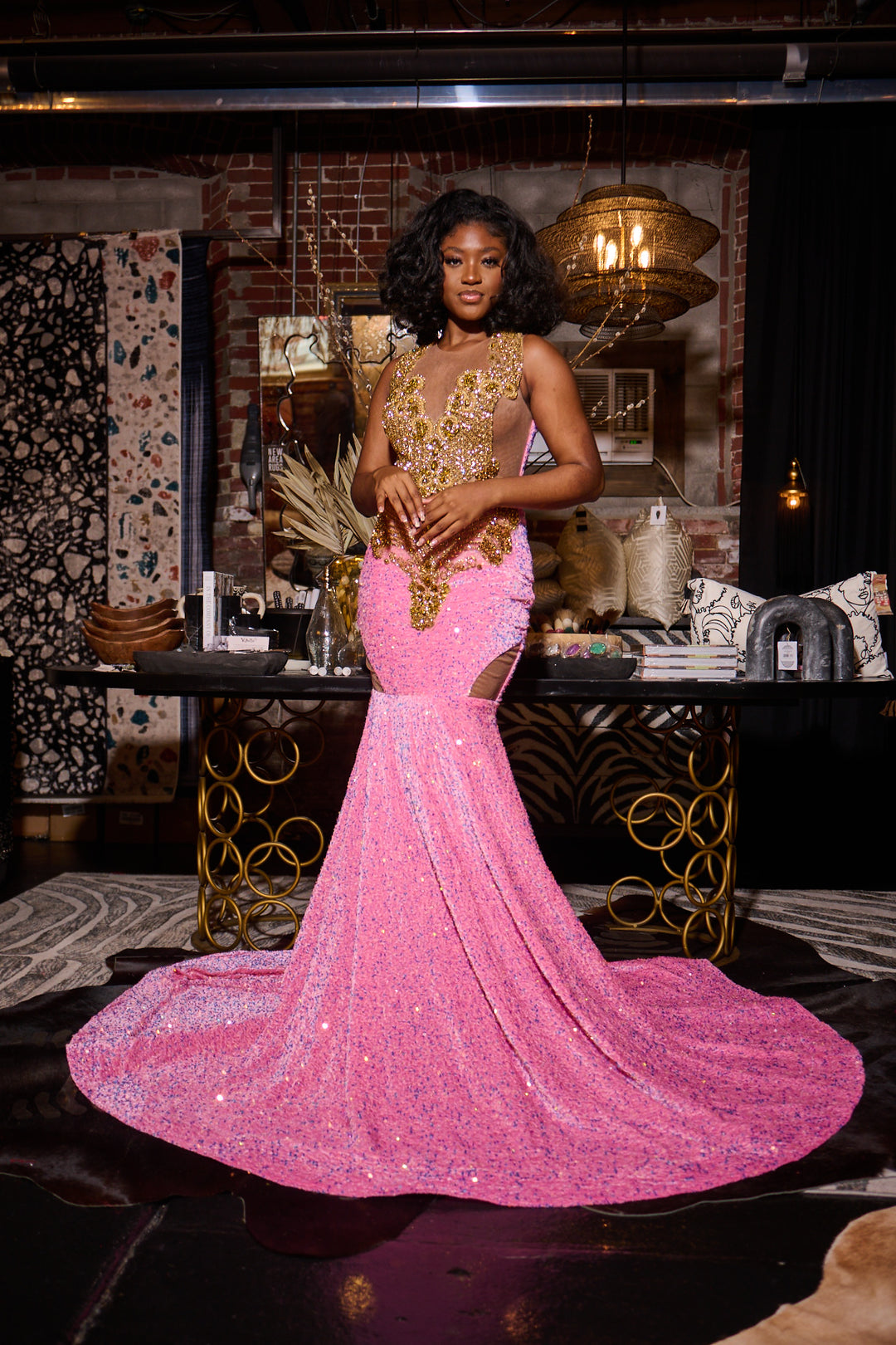 pink rhinestone dress Luxury Sequin Shoulder Panel Prom Lilac Pink Rhinestone Mermaid Formal