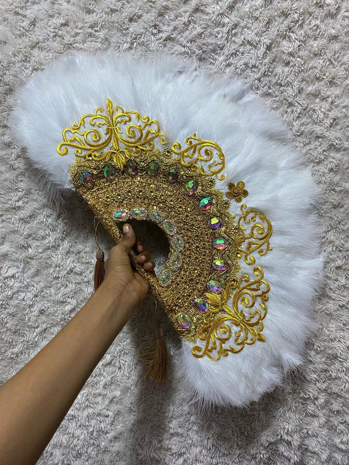 African Traditional Weddings Bridal Feather Hand Fan. Classic Traditional Engagement Feather Hand Fan.