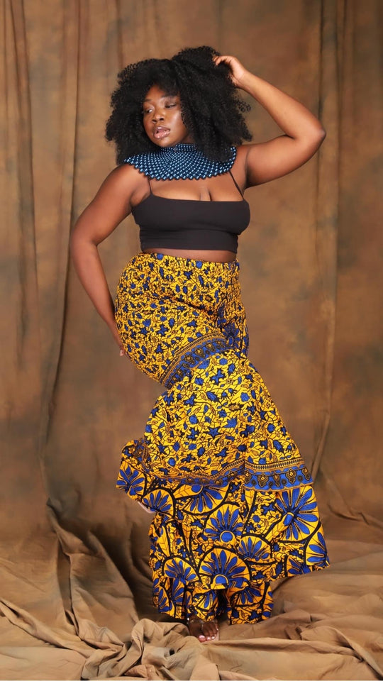 African print 2 layers bell bottom pant.