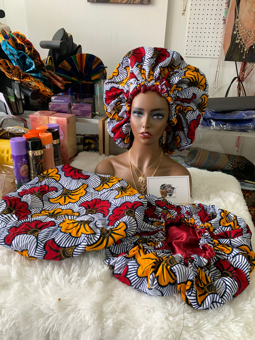 African print reversible hair bonnet - K.D.Kollections Store